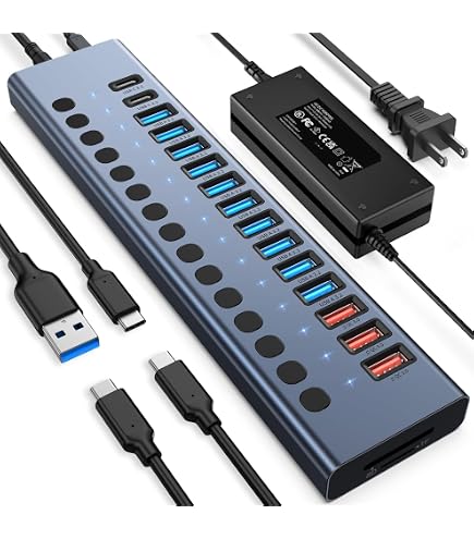 Amazon | Sipolar Powered USBハブ-16ポート120W USB 3.0ハブ-12V